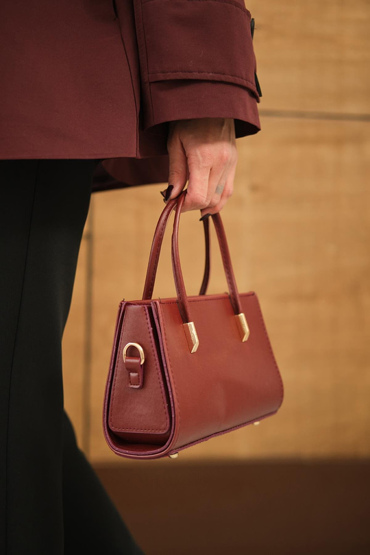 Gold Detay Çanta Bordo