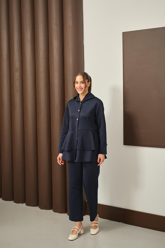 Gold Düğme Detay İkili Takım Lacivert