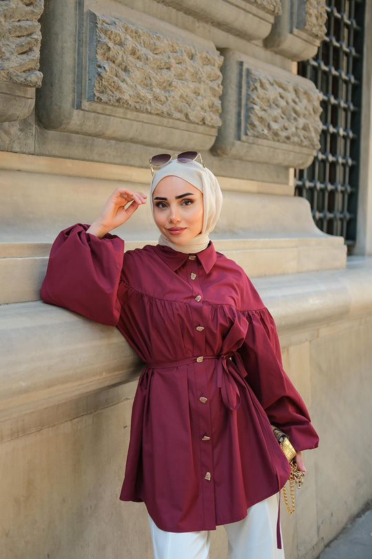 Gold Düğme Detaylı Gömlek Bordo