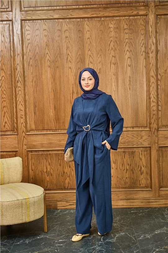 Gold Kemer Detay Takım Lacivert