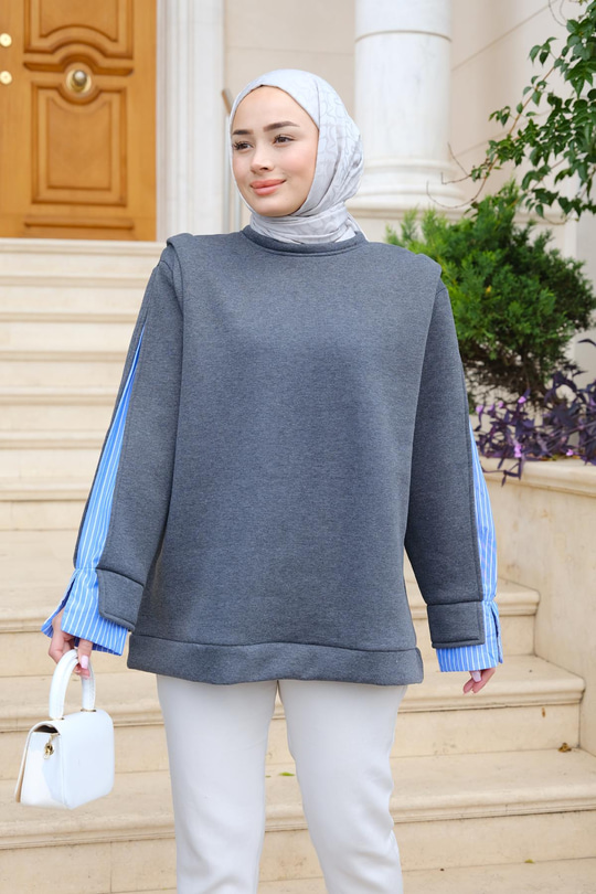 Gömlek Detay Sweat  Antrasit