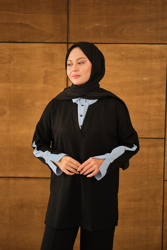 Gömlek Yaka İkili Takım Siyah