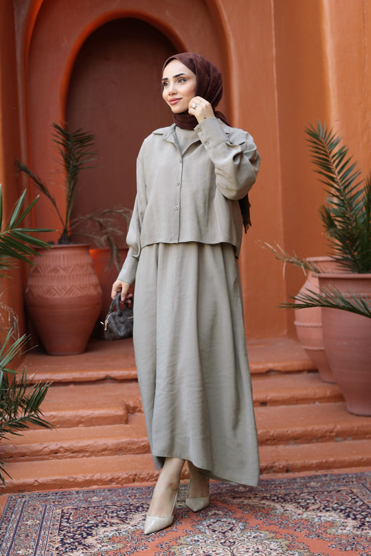 Gömlekli Tencele Elbise Küf Yeşil