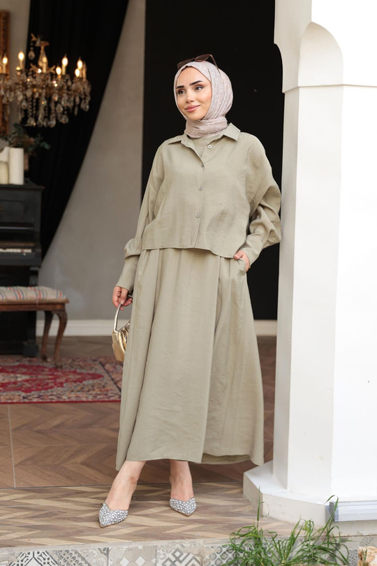 Gömlekli Tencele Elbise Yeşil