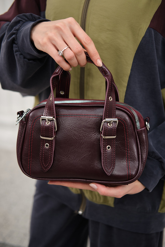 Göz Fermuarlı Saten Çanta Bordo