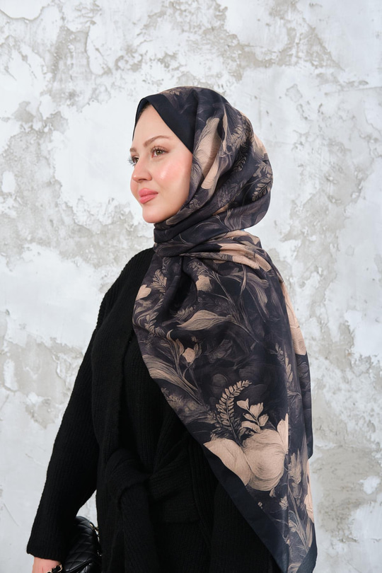 Gül Desen Şal Koyu Yeşil