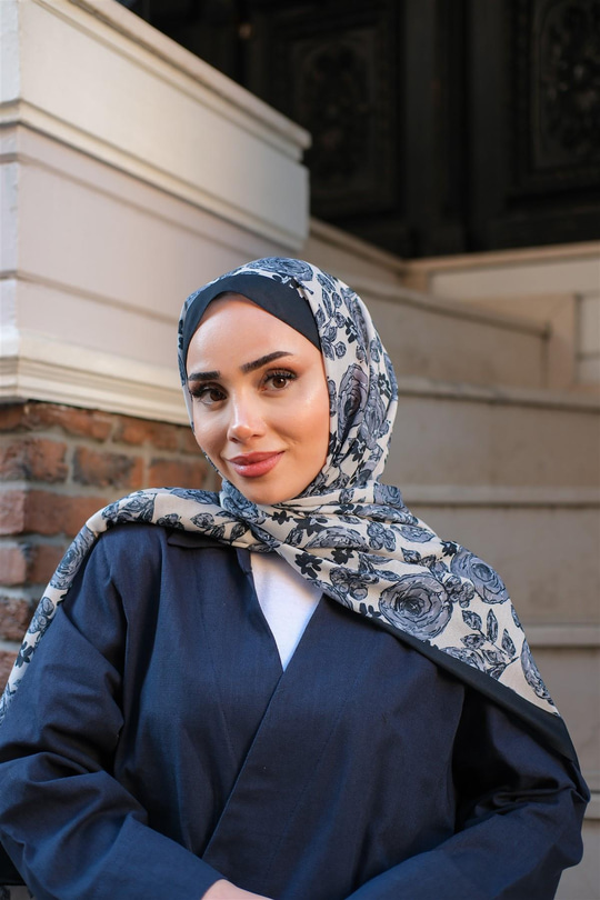 Gül Desen Soft Şal Gri