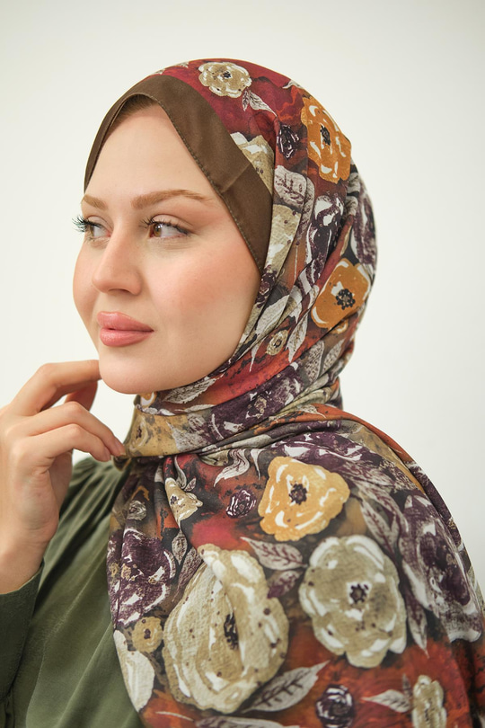 Gül Desen Soft Şal Haki Yeşil