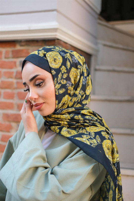 Gül Desen Soft Şal Sarı