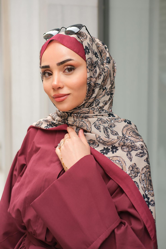 Gül Desen Soft Şal Sütlü Kahve