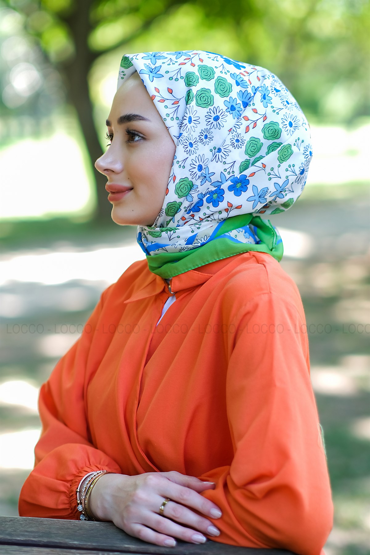 Uygun Fiyatlı GUL DESEN TWIL ESARP FISTIK YESIL | Loccomoda.com 