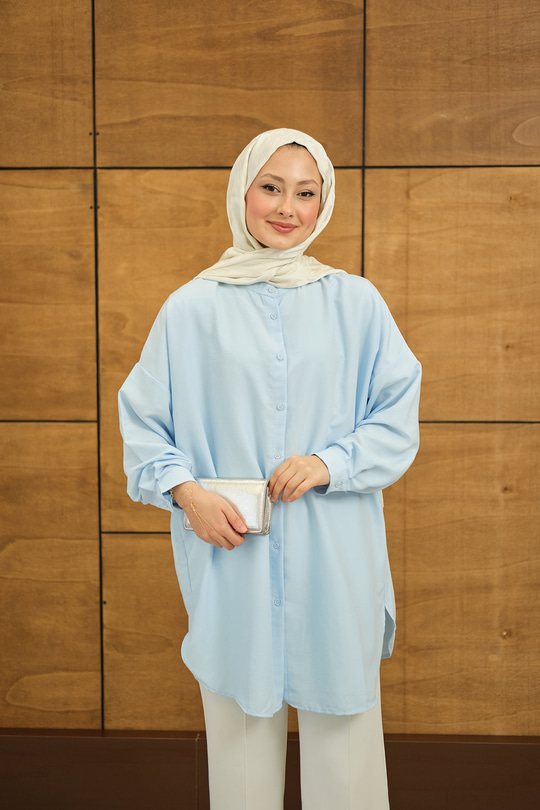 Hakim Yaka Basic Gömlek Bebe Mavi