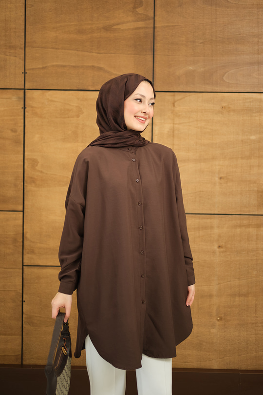 Hakim Yaka Basic Gömlek Kahverengi