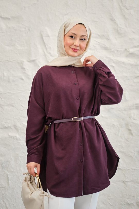 Hakim Yaka Basic Gömlek Mürdüm