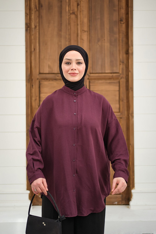 Hakim Yaka Basic Gömlek Mürdüm