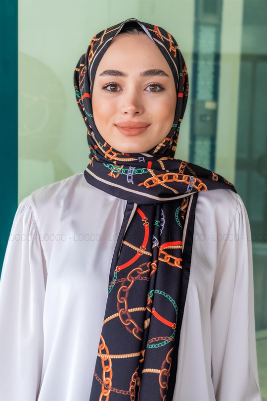 Uygun Fiyatlı HALKA ZINCIR DESEN SAL SIYAH | Loccomoda.com 