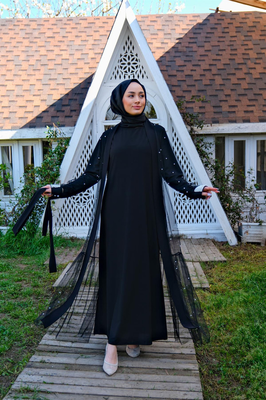 INCI AKSESUARLI TUL ABAYA SIYAH