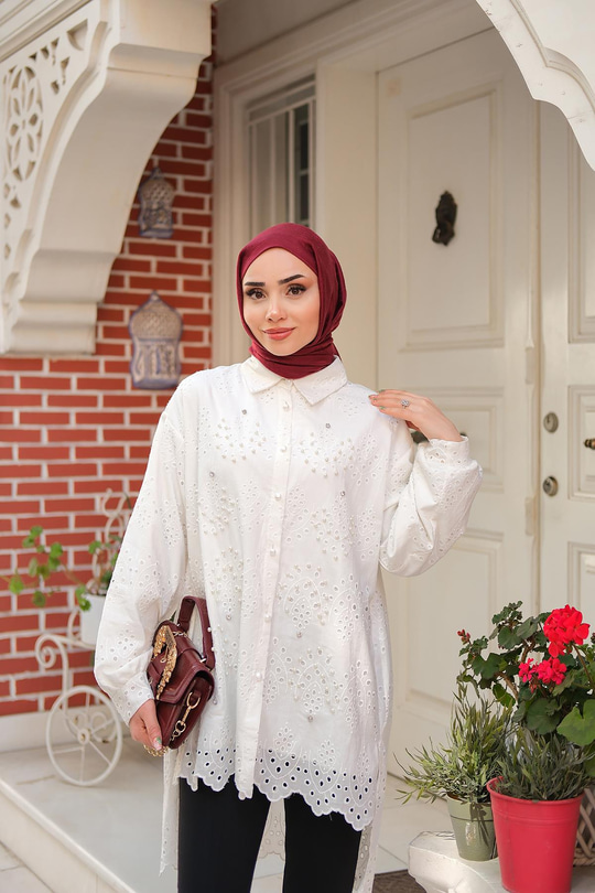 İnci Detaylı Gömlek Beyaz