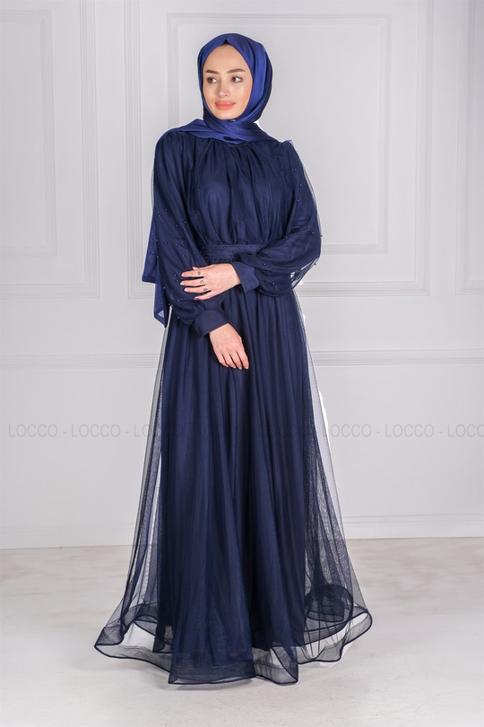 Uygun Fiyatlı INCI ISLEMELI TUL ABIYE LACIVERT | Loccomoda.com 