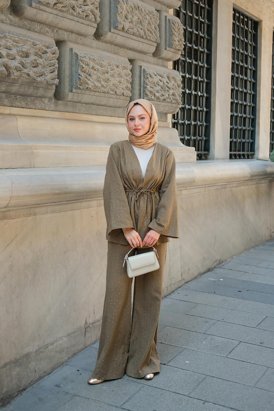 Jason Taşlı Keten Takım  Haki Yeşil