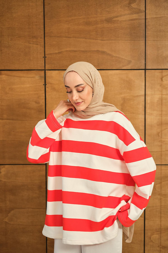 Kalın Çizgili Sweat Turuncu