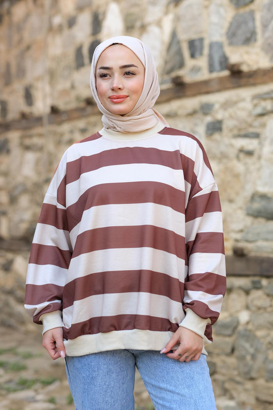 Kalın Çizgili Tunik Kahverengi