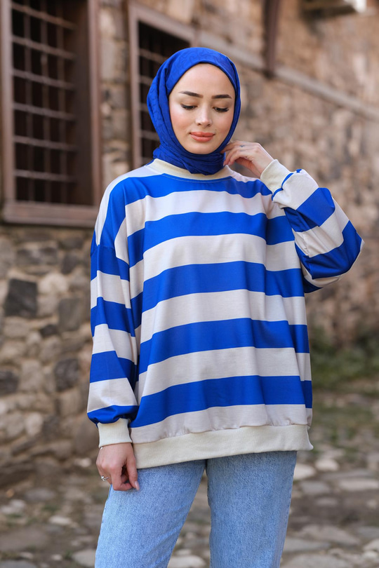 Kalın Çizgili Tunik Mavi