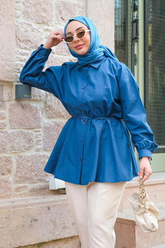 Kalp Aksesuarlı Gömlek SAX MAVI