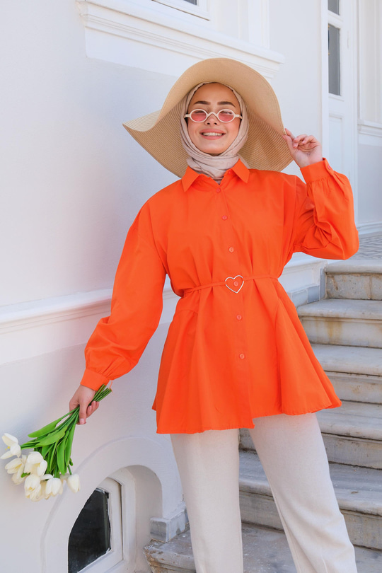 Kalp Aksesuarlı Gömlek TURUNCU