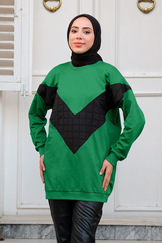 Kapitone Desenli Sweat Yeşil