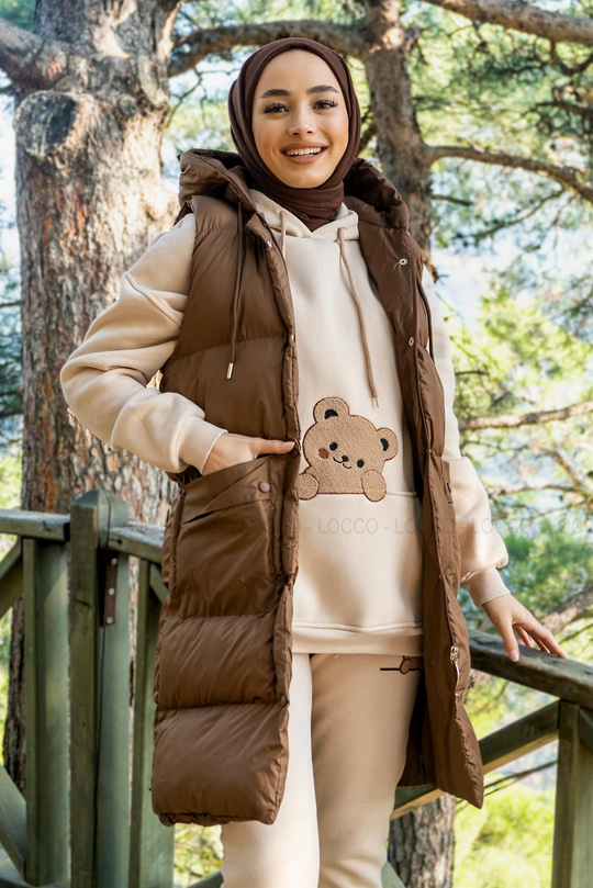 Uygun Fiyatlı KAPITONE KAPSONLU YELEK KAHVERENGI | Loccomoda.com 