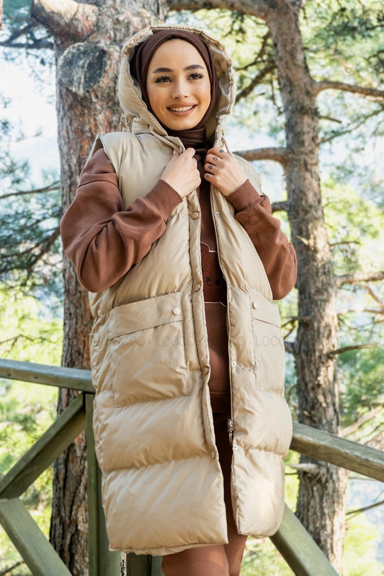 Uygun Fiyatlı KAPITONE KAPSONLU YELEK KREM | Loccomoda.com 