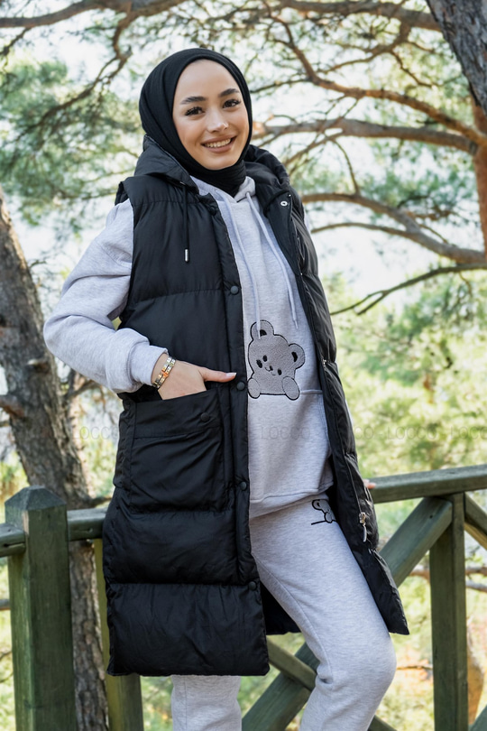 Uygun Fiyatlı KAPITONE KAPSONLU YELEK SIYAH | Loccomoda.com 