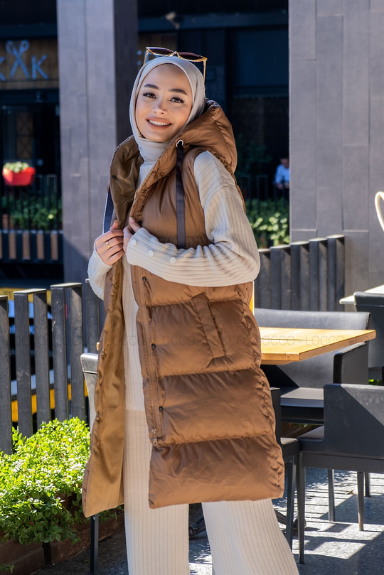 Uygun Fiyatlı KAPSONLU SISME YELEK CAMEL | Loccomoda.com 