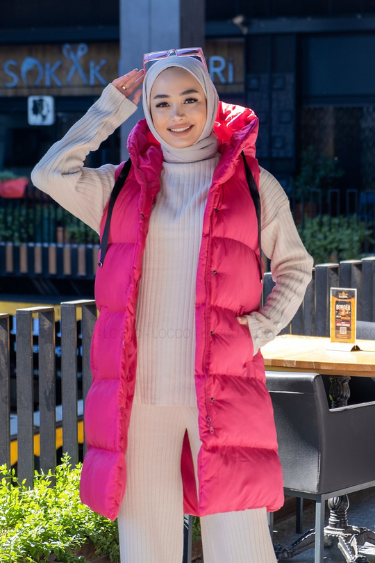 Uygun Fiyatlı KAPSONLU SISME YELEK PEMBE | Loccomoda.com 