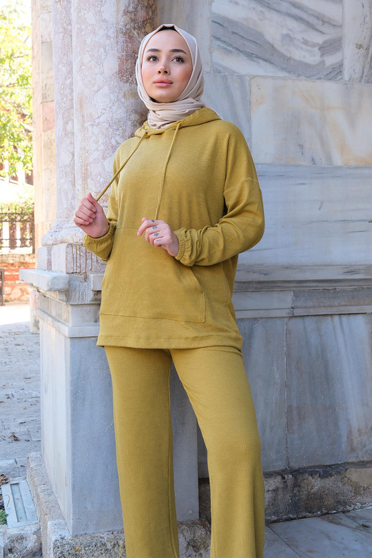 Kapüşonlu Cepli İkili Takım Yağ Yeşil