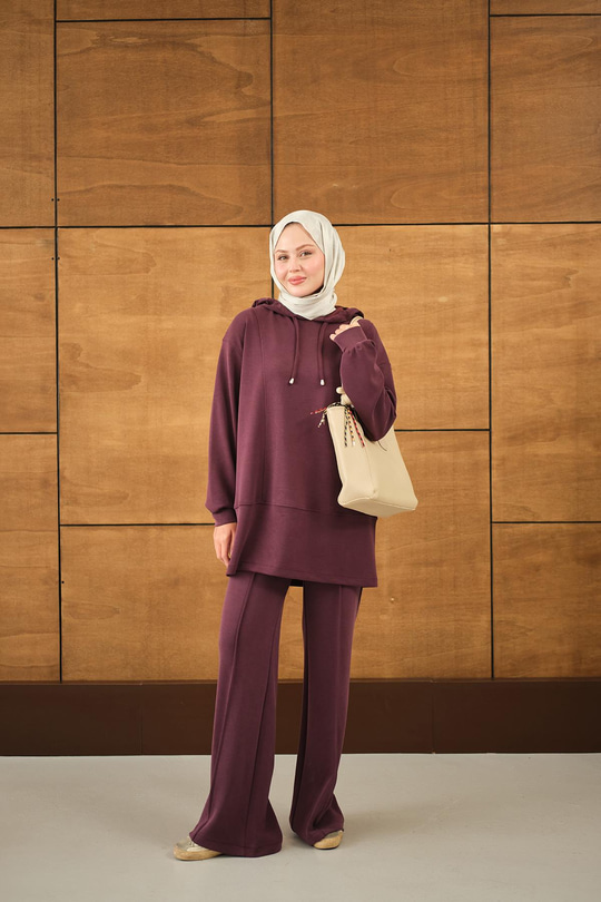 Kapüşonlu İkili Takım Bordo