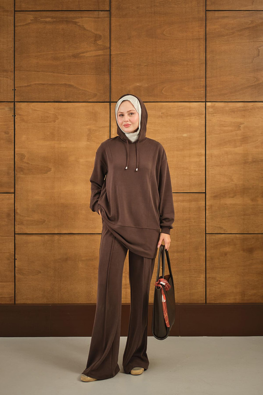 Kapüşonlu İkili Takım Kahverengi