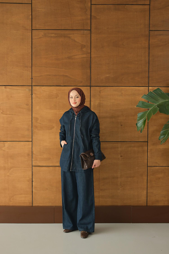 Kapüşonlu Kot Takım Lacivert