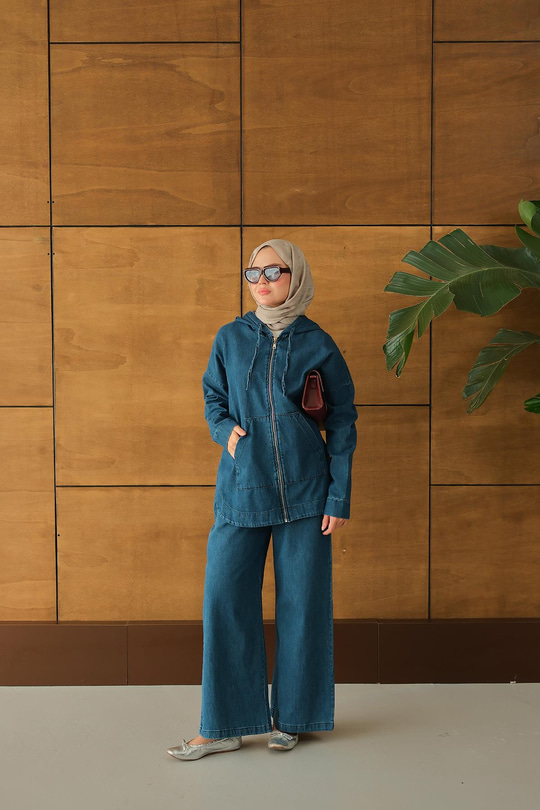 Kapüşonlu Kot Takım Mavi