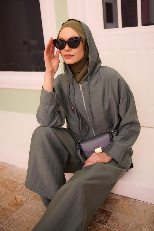 Kapüşonlu Modal Takım Yeşil