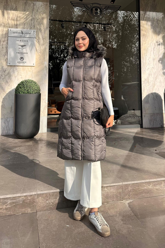 Kapüşonlu Şişme Yelek Gri