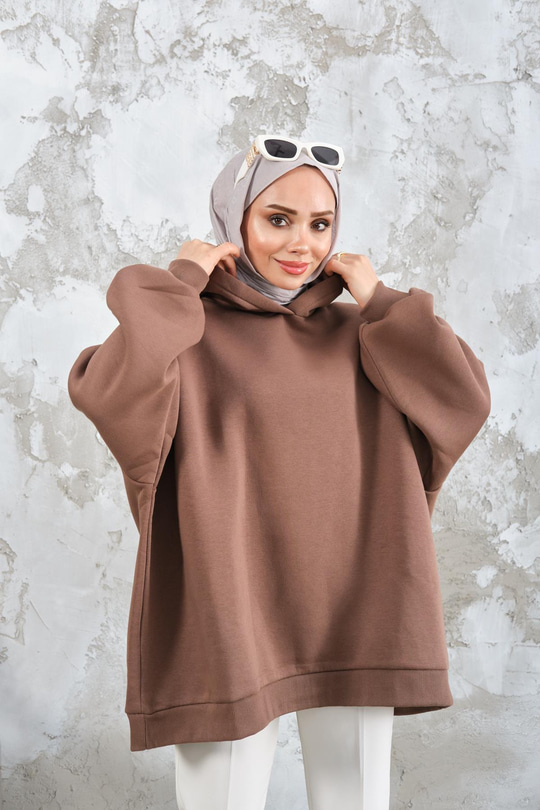 Kapüşonlu Sweat Açık Kahve