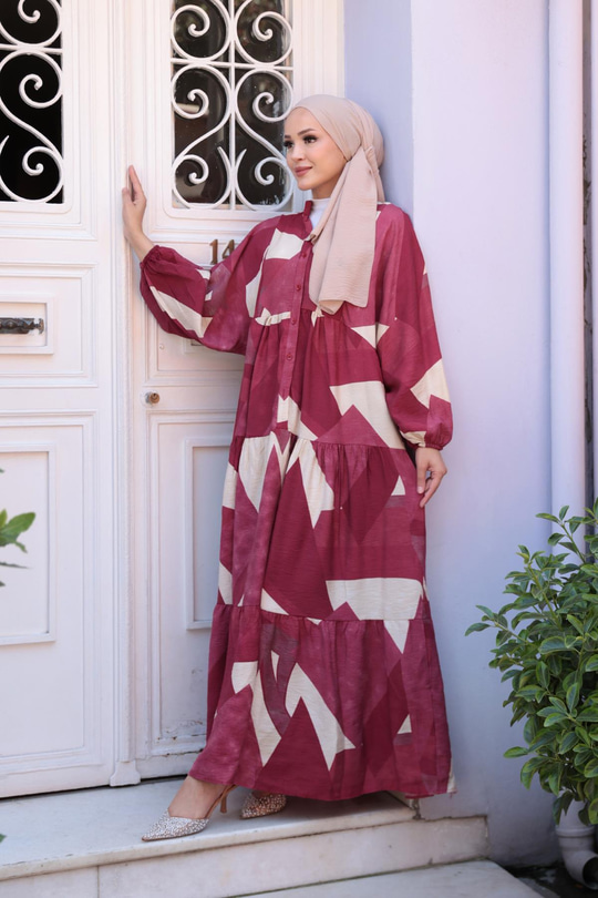 Karışık Desen Elbise Kırmızı