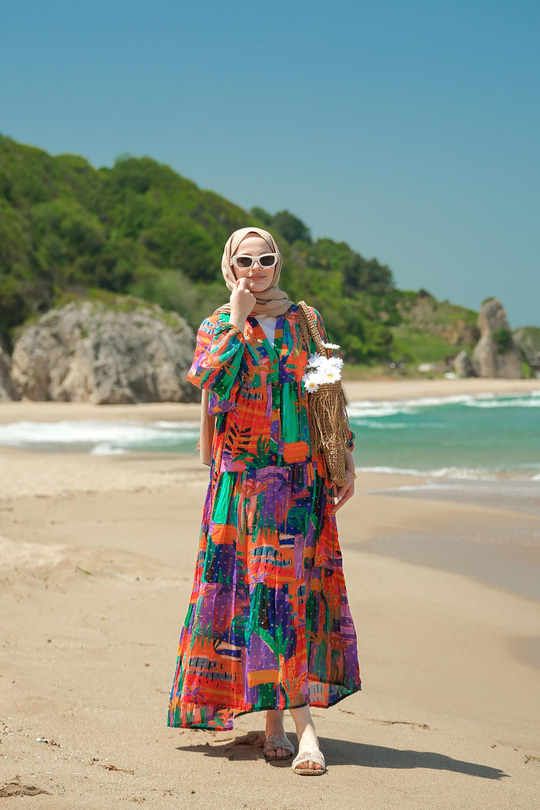 Karışık Desen Elbise Mor