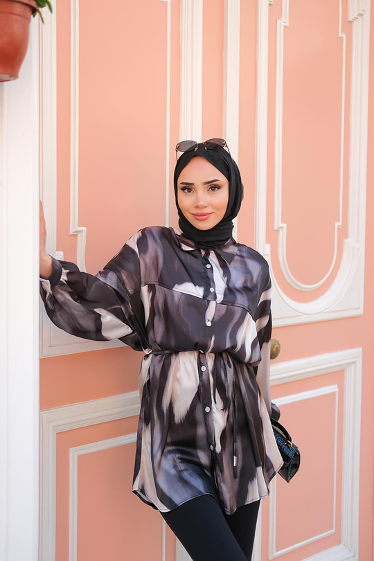 Karışık Desen Gömlek Siyah