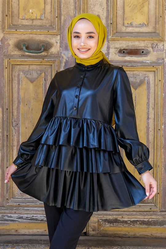 Uygun Fiyatlı KAT KAT DERI TUNIK SIYAH | Loccomoda.com 