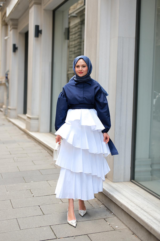 Kat Kat Valonlu Etek Beyaz