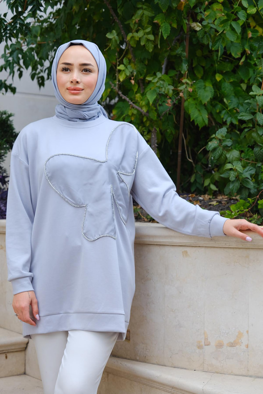 Kelebek Detaylı Tunik Gri