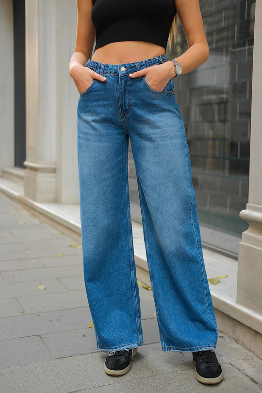 Kemer Detay Kot Pantolon Mavi